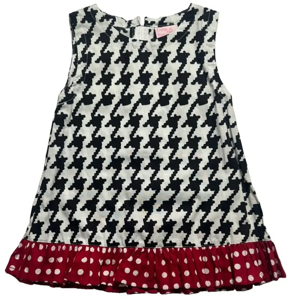 Frumpy Rumps Girls Dress 24M Black White Houndstooth Red Polka Dot Ruffle